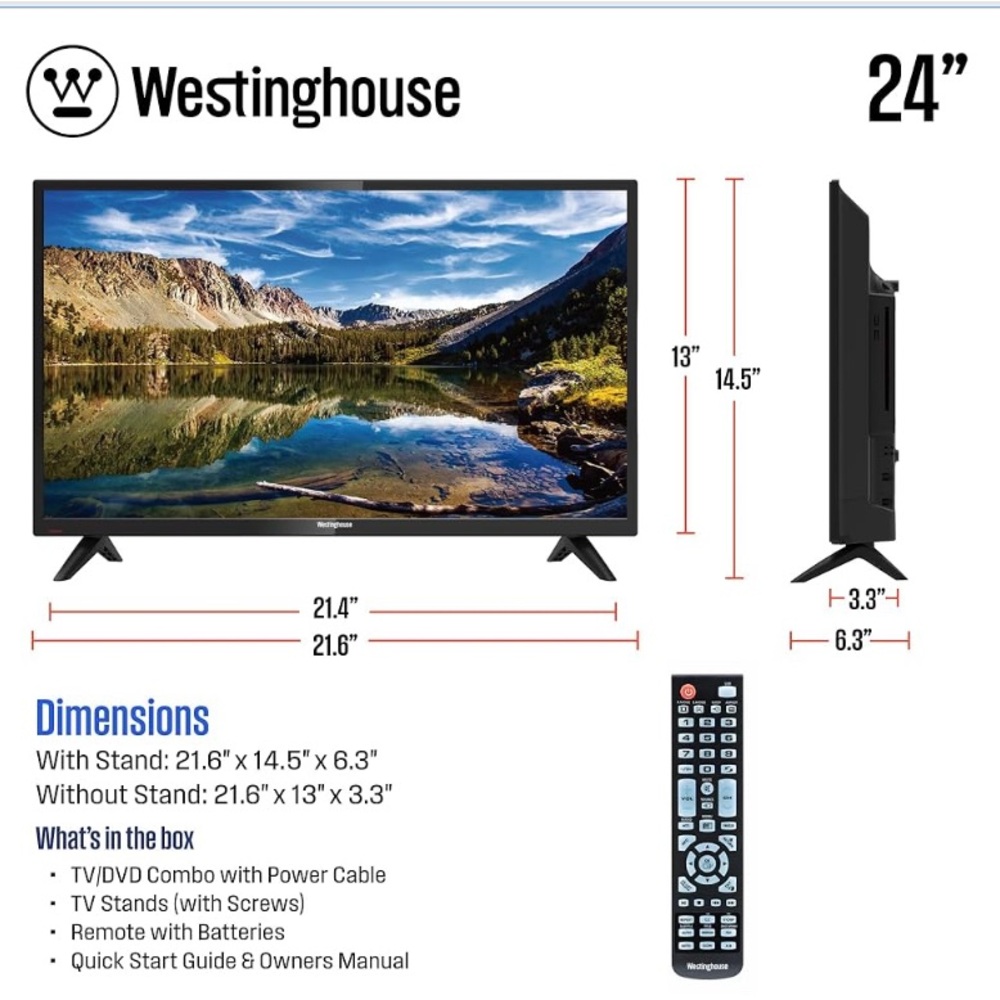 24-Inch Black TV with Remote